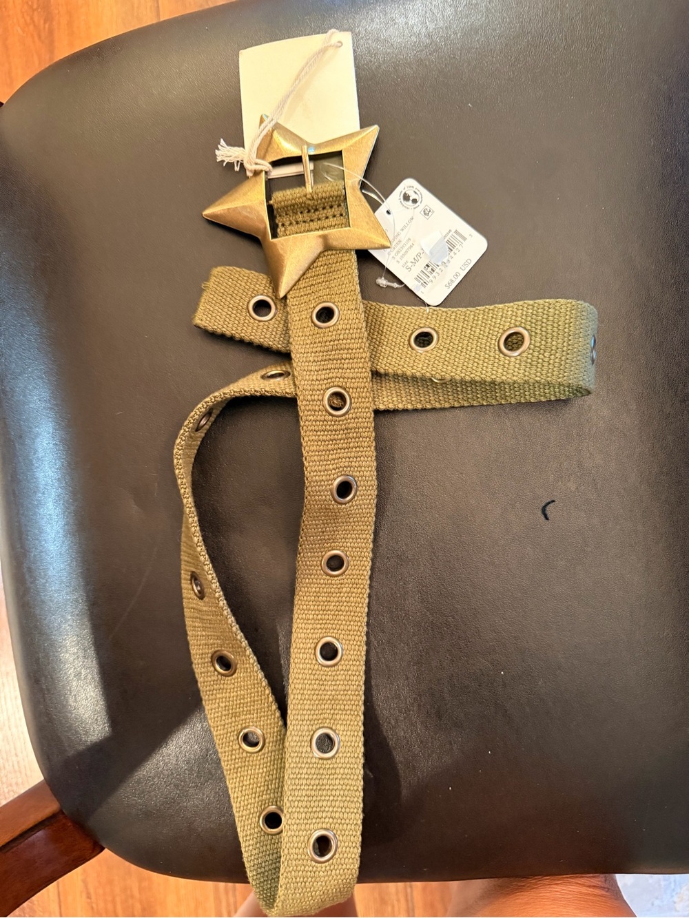 Free People Olive Green Canvas Belt with Star Buckle